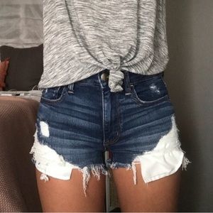 AMERICAN EAGLE DISTRESSED HI RISE FESTIVAL SHORTS